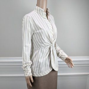 BCBG MAXAZRIA Twist Front Top Ivory Yellow Stripe